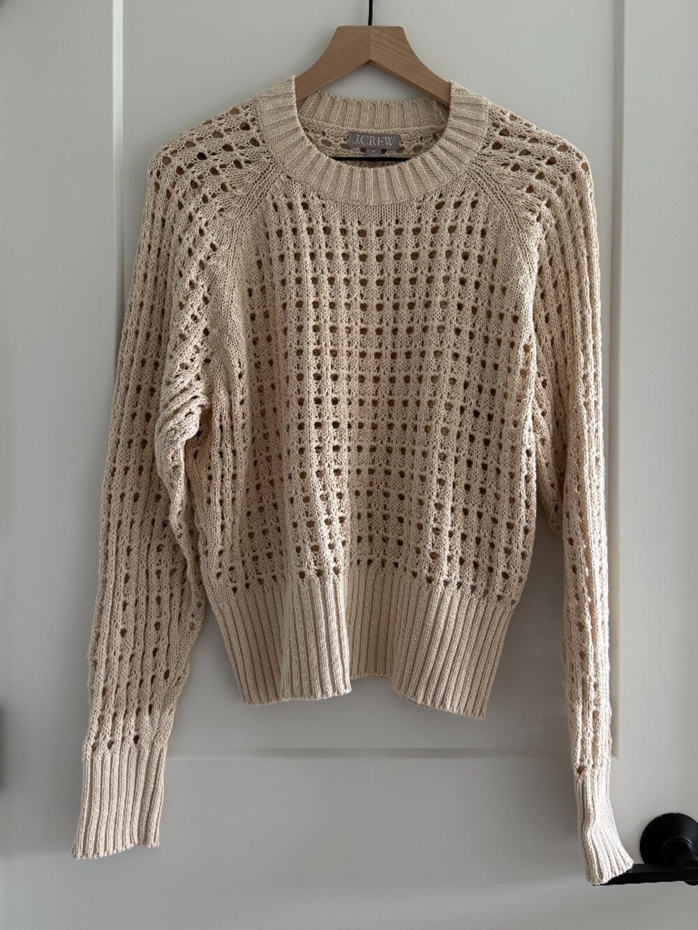 J. Crew Pointelle Crewneck Sweater Dusty Ivory M